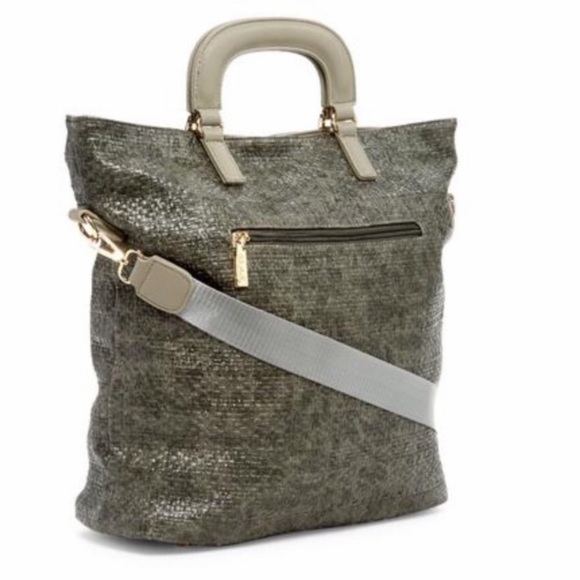 GRAY- Woven Faux/Vegan Leather Tote. - Picture 2 of 6